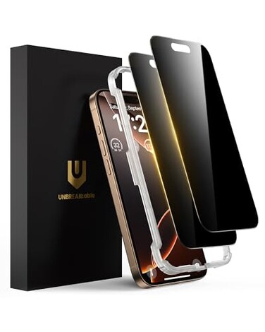 UNBREAKcable Privacy Screen Protector for iPhone 16 Pro AntiSpy Shatterproof Tempered Glass True 28Anti Spy 9H Hardness Easy Installation Frame Black Protector for iPhone 63 2 Pack