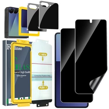 Ferilinso Auto Dust Install 2 Pack Inside Privacy Screen Protector for Samsung Galaxy Z Flip 7 Phone Case Friendly AntiSpy Film with 2 Pack Front Tempered Glass Accessories