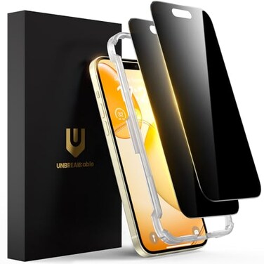 UNBREAKcable Privacy Screen Protector for iPhone 15 Full Coverage Shatterproof Tempered Glass True 28Anti Spy 9H Hardness Easy Installation Frame 2Pack Private Screen for iPhone 15