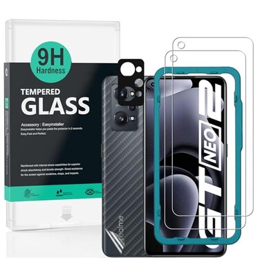 Ibywind Screen Protector For Realme GT Neo 3TGT Neo 2GT 25Gwith 2Pcs Tempered Glass1Pc Camera Lens Protector1Pc Backing Carbon Fiber Film Fingerprint ReaderEasy to install