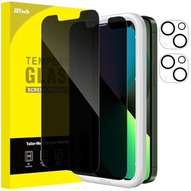 JETech Privacy Screen Protector for iPhone 13 mini 54Inch with Camera Lens Protector AntiSpy Tempered Glass Film Easy Installation Tool 2Pack Each