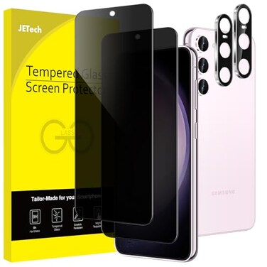 JETech Privacy Screen Protector for Samsung Galaxy S23 S23 Plus 5G 66Inch with Camera Lens Protector AntiSpy Tempered Glass Film Fingerprint ID Compatible 2Pack Each