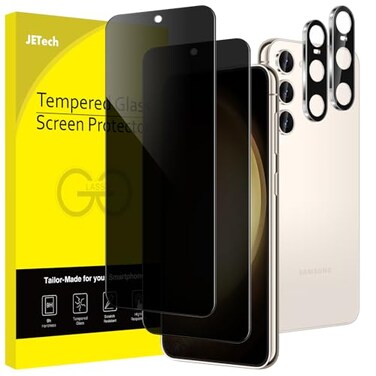 JETech Privacy Screen Protector for Samsung Galaxy S23 5G 61Inch with Camera Lens Protector AntiSpy Tempered Glass Film Fingerprint ID Compatible 2Pack Each