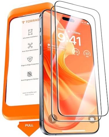 TORRAS MilitaryGrade Screen Protector for iPhone 15 Pro Max 9H Aerospace Tempered Glass12FT Shatterproof OneStep Installation Full Coverage Fit Bubble Free TopNotch Protection 2 Pack
