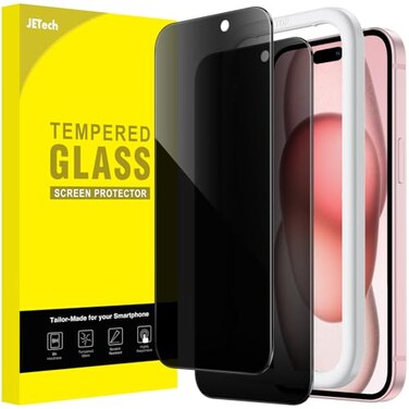 JETech Privacy Screen Protector for iPhone 15 61Inch AntiSpy Tempered Glass Film with Easy Installation Tool 2Pack