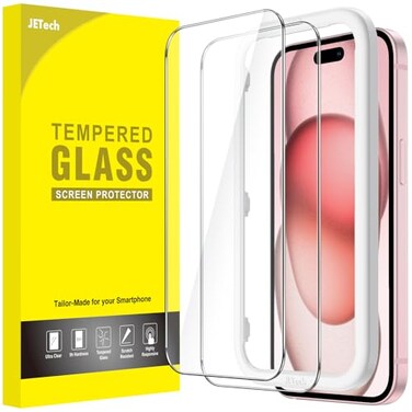 JETech Screen Protector for iPhone 15 61Inch Bubble Free Tempered Glass Film with Easy Installation Tool CaseFriendly HD Clear 2Pack