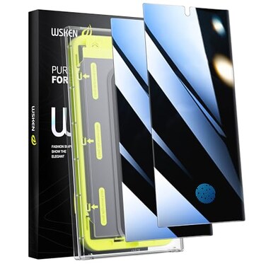 WSKEN for Samsung Galaxy S24 Ultra Privacy Screen Protector 24 Degree AutoDust Removal Fingerprint Unlock Support Full Coverage HD Tempered Glass Film with Dust Clean Installing House2 Pack