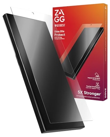 ZAGG InvisibleShield Glass Elite Samsung Galaxy S24 Ultra Screen Protector UltraStrong Aluminosilicate Enhanced Scratch Resistance Recycled Materials EZ Apply Fingerprint and Smudge Resistant