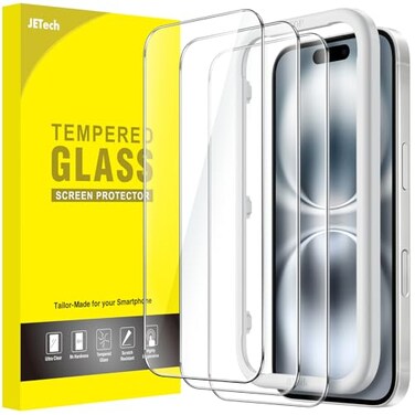 JETech Screen Protector for iPhone 16 61Inch Tempered Glass Film with Easy Installation Tool CaseFriendly HD Clear 3Pack