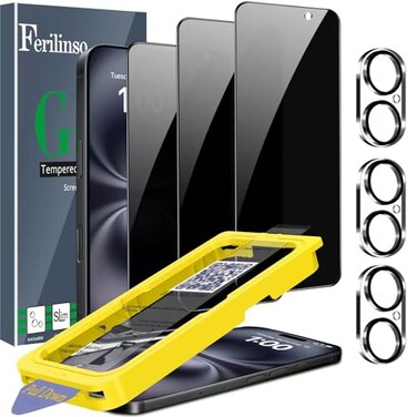 Ferilinso Auto Dust Install 3 Pack Privacy Screen Protector for iPhone 16 with 9H Private AccessoriesCamera Lens Protector Tempered Glass Cover Case Friendly Sensitve Touch