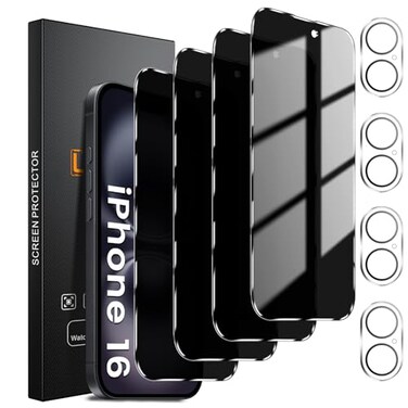 Lesakit 44 Pack Privacy Screen Protector for iPhone 16 61Inch with 4 Pack Camera Lens Protector Anti Spy Tempered Glass Film 9H Hardness Case Friendly
