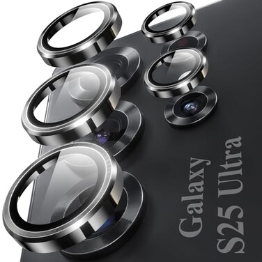 YWXTW Camera Lens Protector for Samsung Galaxy S25 Ultra 5X Stronger Individual Metal Ring Tempered Glass Camera Screen Protector for S25 Ultra Accessories Anti Scratch 1 Set Titanium Black