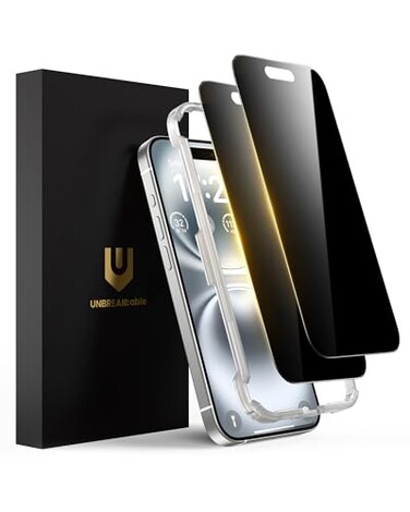 UNBREAKcable Privacy Screen Protector for iPhone 16 Plus AntiSpy Shatterproof Tempered Glass True 28Anti Spy 9H Hardness Easy Installation Frame Black Protector for iPhone 67 2 Pack