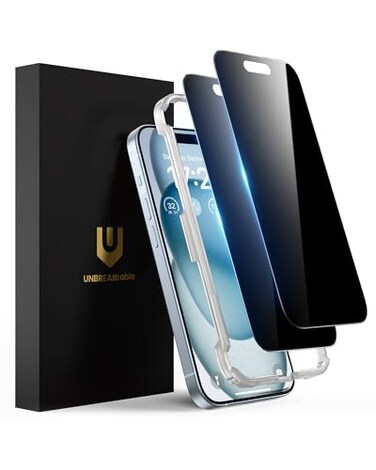 UNBREAKcable Privacy Screen Protector for iPhone 15 AntiSpy Shatterproof Tempered Glass True 28Anti Spy 9H Hardness Easy Installation Frame Black Protector for iPhone 61 2 Pack