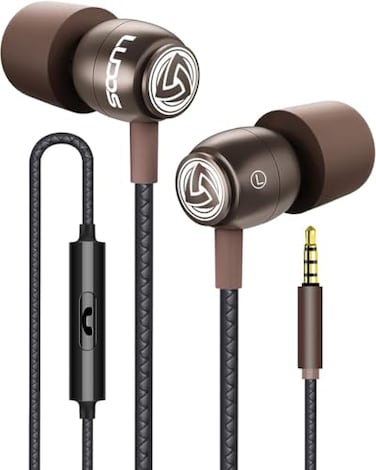 LUDOS Clamor Wired Earbuds inEar Headphones Earphones with Microphone Noise Isolating Ear Buds Memory Foam for iPhone Samsung School Students Kids Women Small Ears Brown