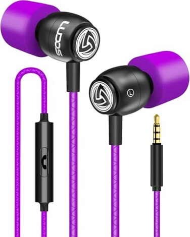 LUDOS Clamor Wired Earbuds inEar Headphones Earphones with Microphone Noise Isolating Ear Buds Memory Foam for iPhone Samsung School Students Kids Women Small Ears Purple