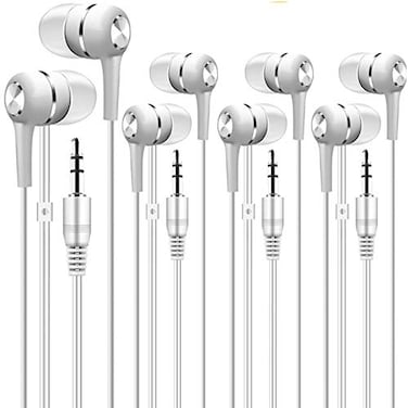 Yoley Bulk Earbuds Headphones 100 Pack for School Classroom Kids Wholesale Durable Wired Earphones Class Set to Students Teens and Adult White