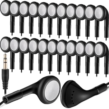 Kanayu 100 Pack Earbuds Bulk Earphones for Classroom Student Wired Earbuds Headphones Without Mic Earphones Bulk for Adults School Library Laptop Individually Bagged Black