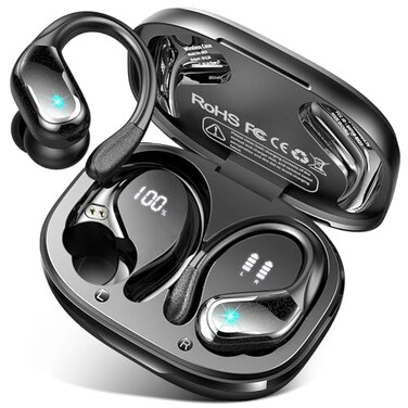 Ltinist Wireless Earbud 75Hrs Bluetooth 54 Headphones IP7 Waterproof for Sport Running Wireless Earphones with ENC Noise Cancelling Mics Deep Bass Over Ear bud with Earhooks for Android iOS Workout Gy