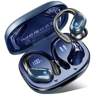 Ltinist Wireless Earbud Bluetooth 54 Headphones IP7 Waterproof Sport 75Hrs Running Wireless Earphones with ENC Noise Canceling Mic Deep Bass Over Ear bud with Earhooks for Android iOS Workout Gym Blue
