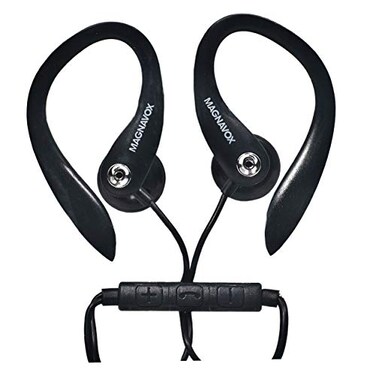Magnavox MHP4854BK Earhook Earbuds with Microphone in Black Available in Black White Extra Value Comfort Stereo Durable Rubberized Cable