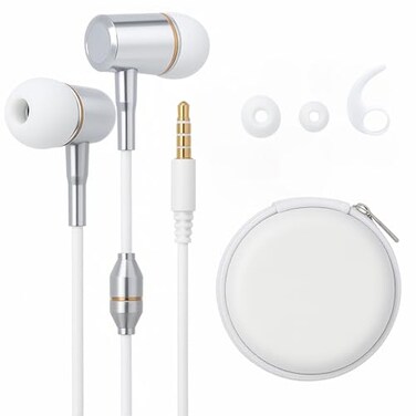 ATMOSURE Air Tube Headphones 35mm Jack with Microphone Volume Control Clip Ear Tips and Carry Case