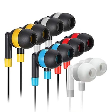 Keewonda Bulk Earbuds Headphones Wholesale Earphones KWA19B Wired 100 Pack Disposable Ear Buds Bulk Multi Colored Headphones for School Classroom Students