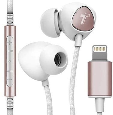 Thore iPhone Earphones Apple MFi V110 in Ear Braided Wired Lightning Earbuds SweatWater Resistant Headphones with MicVolume Remote for iPhone 121314 Pro Max Gold