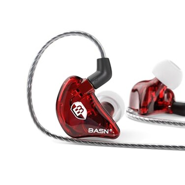 BASN Bsinger PRO inEar Monitors Hybrid Dynamic Dual Drivers Two Detachable MMCX Cables Musicians inEar Earbuds Headphones Red