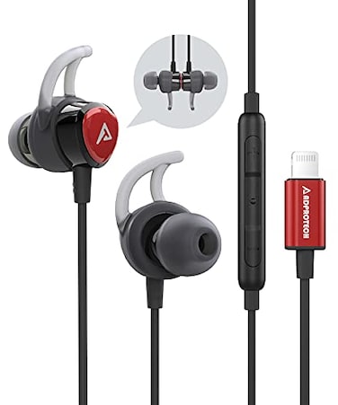 ADPROTECH Lightning Headphones Earphones Magnetic Earbuds inEar MFi with Microphone Controller for Sports Workout Compatible with iPhone 14131211Pro MaxXrXs MaxX BlackRed