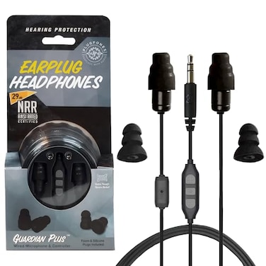 Plugfones Guardian Plus inEar Earplug Earbud Hybrid Noise Reduction inEar Headphones with Noise Isolating Mic and Controls Black