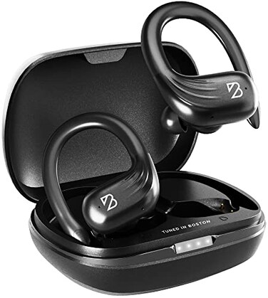 Back Bay Audio Runner 60 Wireless Running Earbuds 80 Hour Long Battery Life Over The Ear Earbuds with EarHooks Wrap Around Earphones Wireless Bluetooth Earphones with Microphone in Ear Headphones