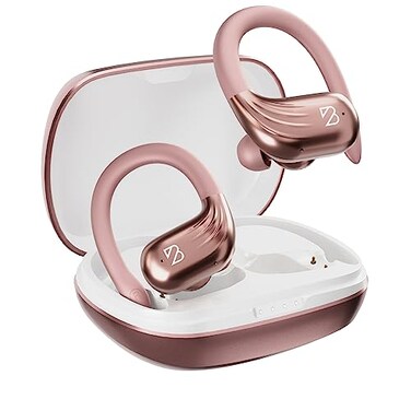 Back Bay Audio Rose Gold Wireless Running Earbuds for Women Pink Bluetooth Sport Earbuds for Running 80 Hour Long Battery Life Over the Ear with EarHooks Wrap Around Ear buds with Microphone Earphones