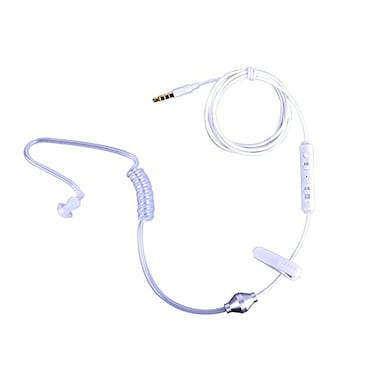 Manybuy One Ear Headphone with Mic Single in Ear Earbud Wired 35mm with Volume Control FBI Agent Bodyguards Hollow Air Tube Mono Earphone