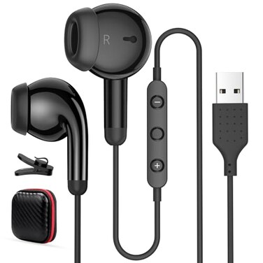AIAUXAI USB Earbuds for PCHeadphones with Microphone for ComputerWired USB Headset with Mic Audio Control Noise Isolating Stereo Laptop Earphones for Dell for HP for Surface Switch Office Zoom Working
