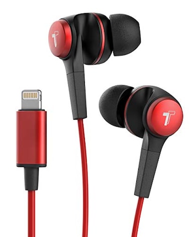 Thore iPhone Earphones Apple MFi V120 in Ear Wired Lightning Earbuds SweatWater Resistant Headphones with MicVolume Remote for iPhone 121314 Pro Max Red
