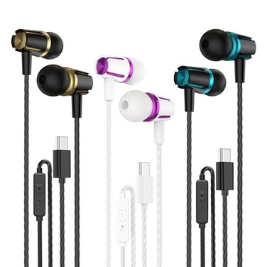 Rayleigh USB C Headphones with Microphone 3 Pack Wired Earbuds with Heavy Bass Type C Earphones with Noise Isolating Compatible with iPad Android Phones Fits Most Type C Devices