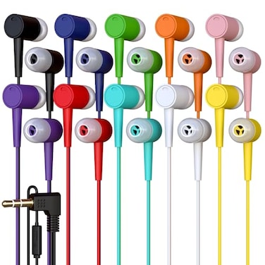 Redskypower 10 Pack Bulk Wired Earbuds with Microphone In Ear Headphones 35mm Jack 4ft Tangle Free Cable Comfortable Fit Affordable and Cost Effective Ideal for School Classroom Testing Students Mix