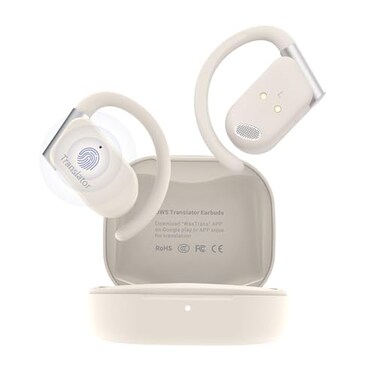 ANFIER M9 AI Language Translator Earbuds OpenEar Headphones Support 144 Languages Accents Translation Earbuds Real Time Translator Device Snug Fit Ergonomic Ear Hooks Beige With Offline Package