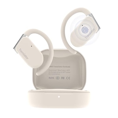 ANFIER M9 Language Translator Earbuds OpenEar Headphones Support 144 Languages Accents Translation Earbuds Real Time Translator Device Snug Fit Ergonomic Ear Hooks Beige Without Offline Package