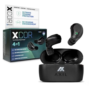 AXIL XCOR PRO Wireless Earbuds Bluetooth HearPRO Buds with Touch Control Bluetooth Enhancement Hearing Protection Dust Water Resistant Wind Resistant True Wireless Earbuds