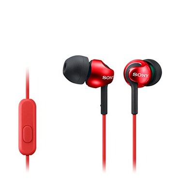 Sony Deep Bass Earphones with Smartphone Control and Mic Metallic Red