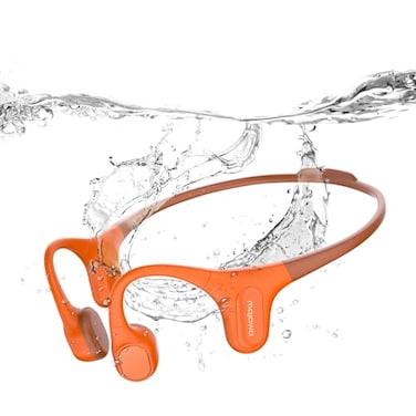 mojawa Run Plus Bone Conduction Headphones OpenEar Bluetooth Headphones 32GB MP3 Player IP68 Waterproof Swimming Earbuds Deep Bass Secure Fit for Running Gym and Daily Use Orange