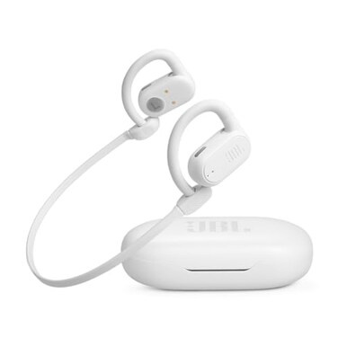 JBL SoundGear Sense True Wireless OpenEar Headphones JBL OpenSound Technology Splash and dust Resistant 4 mics for Crisp Clear Calls Up to 24 Hours of Battery Life Plus Speed Charge White