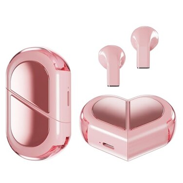 Ttbesmi Pink Heart Wireless Earbuds for Girls Kids Cute Mini Tiny Small Invisible Earbuds Wireless Bluetooth for Small Ears Canals Women Rose Gold Kawai Blue Tooth Ear Buds for iPhone Android