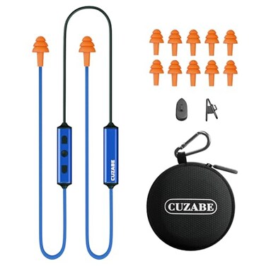 Cuzabe Bluetooth Earplug Headphones Neckband Wireless Earbuds with Replacement Ear Tips OSHA Compliant Noise Cancelling Ear Plug Headphones for Work Safety Ear Protection 20 Hour Battery
