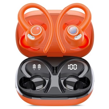 Jesebang Wireless Earbuds Bluetooth 54 Headphones Sport Over Ear Buds With ENC Noise Cancelling Mic 48H Wireless Earphone With Earhooks Stereo Deep Bass IP7 Waterproof ear bud for Workout RunningOrang
