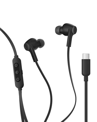 Belkin SoundForm Active Noise Cancelling Earbuds Wired with USB C Connector IPX5Rated inEar Earphones wMicrophone for iPhone 171615 iPad mini Galaxy S25 Google Pixel 10 More Black