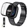 ZPJPPLX for Fitbit Versa 4 Metal Watch Band with Soft TPU CaseCompatible with Fitbit Sense 2 Stainless Steel Strap and Screen Protection Case for Men WomenBlack