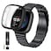ZPJPPLX for Fitbit Versa 4 Metal Watch Band with Soft TPU CaseCompatible with Fitbit Sense 2 Stainless Steel Strap and Screen Protection Case for Men WomenBlack